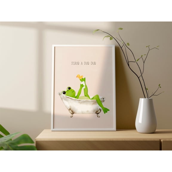 WestConfe Frog in the Bathtub w/ Ducky, Cute Bathroom Wall Art, Bubble Bath Art Print, Funny Bathroom Decor Wall Print, Froggy