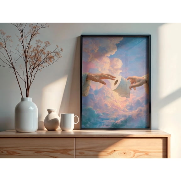 WestConfe Funny Bathroom Wall Art, Maximalist Bathroom Decor, Vintage Style Bathroom Meme, Eclectic Comedic Bathroom Print