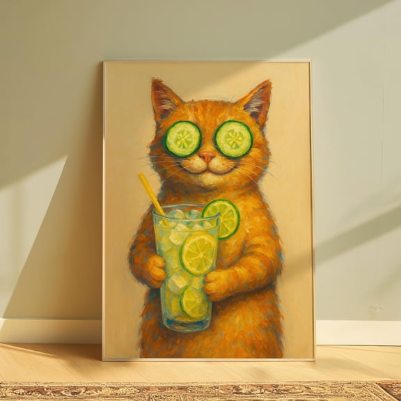 WestConfe Funny Cat, Summer lover, Cat Poster,Maximalist Wall Art, Aesthetic Wall Art, Preppy Poster, Skincare Lovers,Cat Doing Things