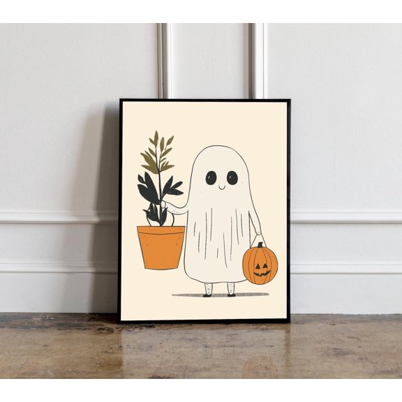 WestConfe Ghost with Plant Halloween Wall Art, Halloween Poster, Halloween Decor, Cottagecore Poster, Gothic Spooky Vintage Art Poster