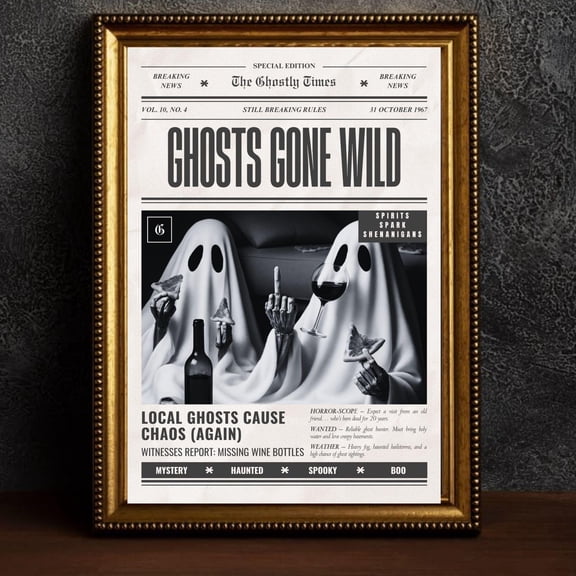 WestConfe Ghosts Gone Wild Poster, Retro Halloween Decor, Halloween Poster, Trendy Newspaper Wall Art