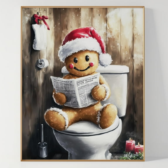 WestConfe Gingerbread on the Toilet, Funny Christmas Wall Art, Bathroom Wall Art, Toilet Wall Art, Trendy Christmas Wall Decor