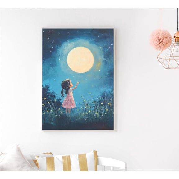 WestConfe Girls room wall decor - Baby Room Decor Girl - Baby Girl Nursery - Cloud and Stars - Man in the Moon Art - Little girls room decor