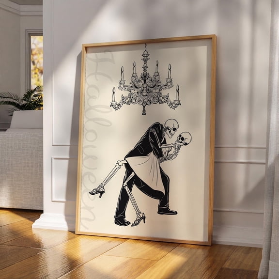 WestConfe Halloween Dancing Skeletons | Fright Night Party | Black Beige Vintage Halloween Party Decor | Spooky Season Decor