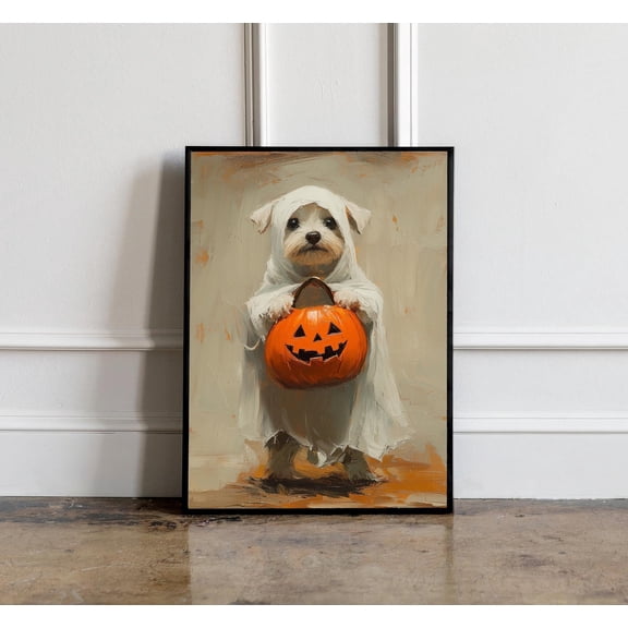 WestConfe Halloween Dog Wall Art print, Halloween Poster, Halloween Decor, Cottagecore Poster, Gothic Spooky, Vintage Art Poster, Dog Lover Gift