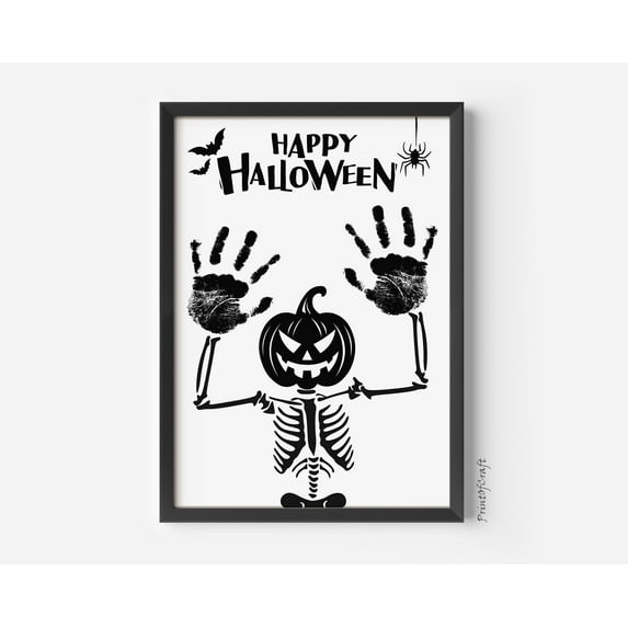 WestConfe Halloween Handprint Art Craft, Skeleton Happy Halloween Footprint Craft, Baby Toddler, Keepsake Memory, DIY Card, Art Craft