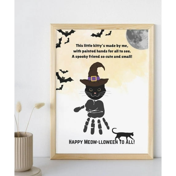 WestConfe Halloween Handprint Art, Halloween cat handprint with Meow-lloween poem, Halloween Preschool Activity, Hand print art
