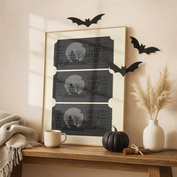 WestConfe Halloween Horror Ticket Wall Art Spooky Night Ticket Wall Decor Horror Night Sign Halloween Art