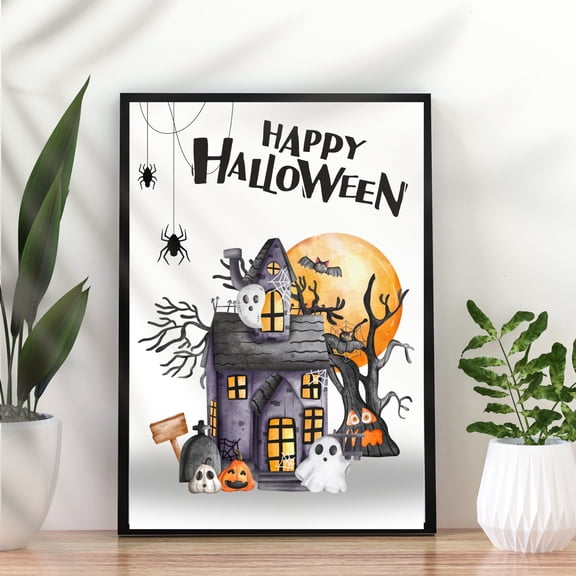 WestConfe Halloween poster ghost house | print wall decoration house | spooky fall decoration