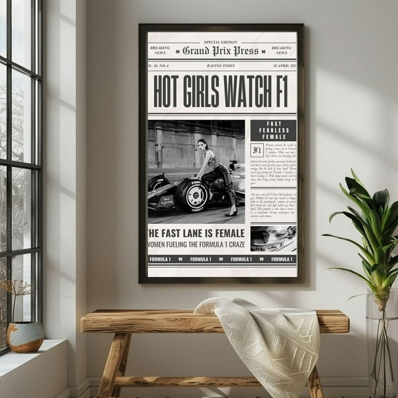 WestConfe Hot Girls Watch F1 Poster – Trendy Newspaper, F1 Wall Art, Vintage Newspaper Design, Aesthetic Race Day Decor, New York Times Headline
