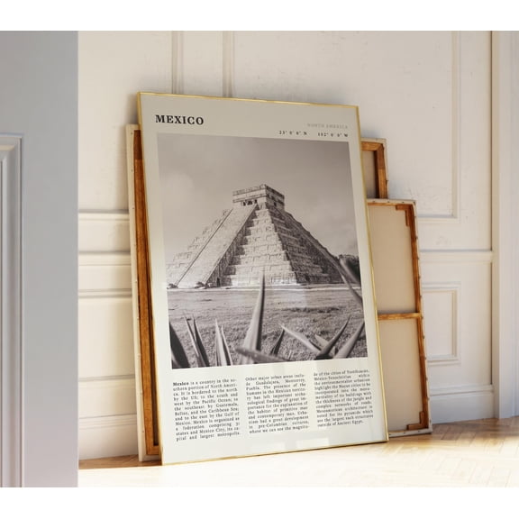 WestConfe Mexico Black & White Travel Poster | Chichen Itza Print | Vintage Mayan Pyramid Wall Art | Unique Gift for History Lovers