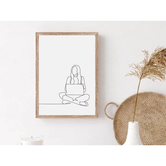 WestConfe Minimalist Computer Science Student Line Art, Woman Programmer Poster, Woman IT Professional Wall Art, Work From Home Print, Home Office