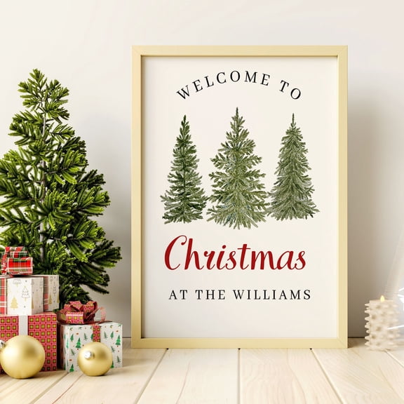 WestConfe Personalized Family Name Christmas Tree Print| Holiday Wall art| Christmas Decor Wall Art| Festive Vintage Tree