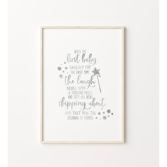 WestConfe Peter Pan Nursery Quote Print, Gray Watercolor Wall Art, Baby Boy Playroom Decor, JM Barrie, first baby laughed for the first time