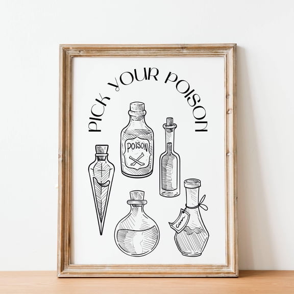 WestConfe Pick Your Poison Print Halloween Wall Art Halloween Potion Print Bar Art Prints Retro Halloween Decor Halloween Kitchen Art