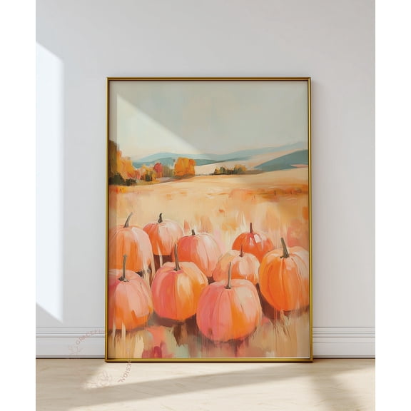 WestConfe Pumpkin Patch Pastel Print: Autumn Cottage Wall Art