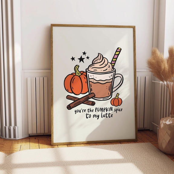 WestConfe Pumpkin Spice Latte Wall Art – Cozy Fall Poster, Cute Autumn Coffee Quote, Warm Seasonal Home Decor