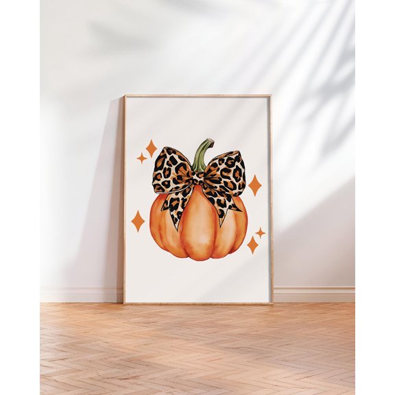 WestConfe Retro Halloween Pumpkin Art Print, Autumn Pumpkin, Boho Halloween Art Print, Leopard Bow, Pumpkin, Halloween Pumpkin Print