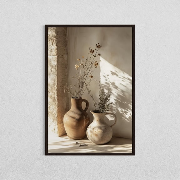 WestConfe Rustic Clay Vases , Mediterranean Shadow Print, Neutral Pottery Wall Art Decor