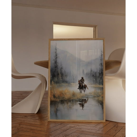 WestConfe Rustic Horse Rider Oil Painting, Vintage Western Cowboy Art, Southwest Room Decor, Countryside Print