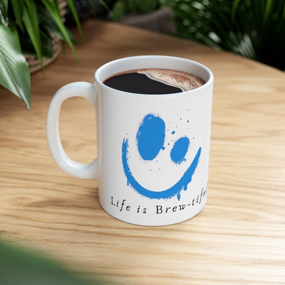 WestConfe Sloppily Drawn Smiley Face Mug | Life is Brew-tiful | Quirky Coffee Cup