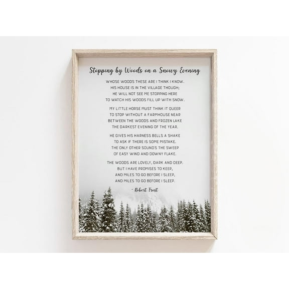 WestConfe Stopping By The Woods On A Snowy Evening Poem - Robert Frost, Winter Home Wall Art, Nature Decor, Christmas Gift