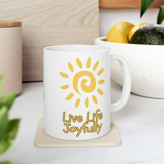 WestConfe Sunshine Ceramic Mug, Live Life Joyfully, Motivational Quote, Gift for Friends, Inspirational Drinkware, Perfect for Birthdays