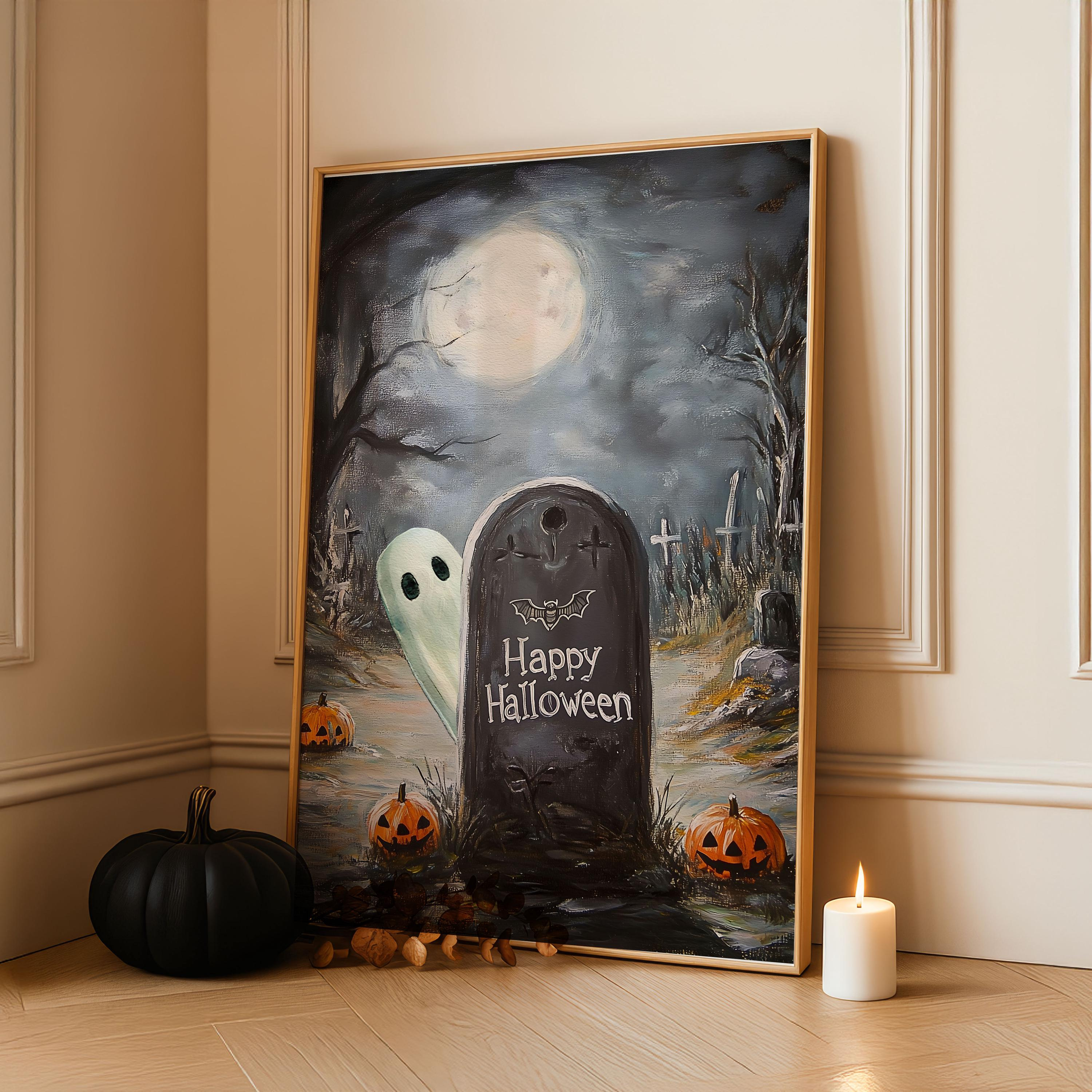 WestConfe Vintage Halloween Ghost Poster - Framed Wall Art - Ready to ...