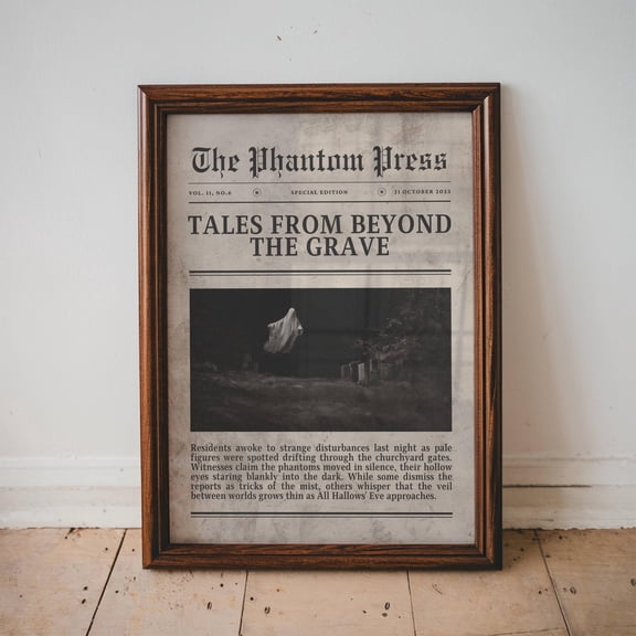 WestConfe Vintage Halloween Ghost Print Spooky Newspaper Poster Haunted Graveyard Wall Art Gothic Living Room Decor Creepy Seasonal Wall Hanging