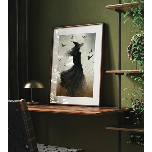 WestConfe Vintage Witch Halloween Wall Art, Halloween Wall Decor, Dark Witch Aesthetic, Witchy Art, Halloween Witch Decor