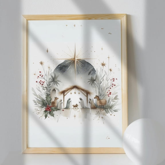 WestConfe Watercolor Nativity Scene Print: Christmas Art