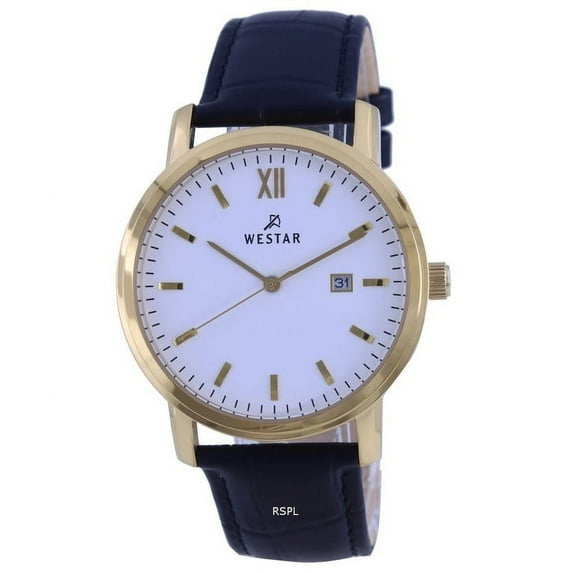 Westar 50244GPN101 White Dial Gold Tone Stainless Steel Quartz Men Watch, Blue