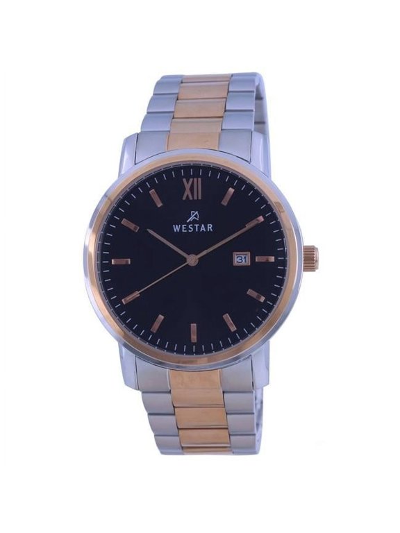 Westar 50245SPN603 Black Dial Two Tone Stainless Steel Quartz Men Watch, Black