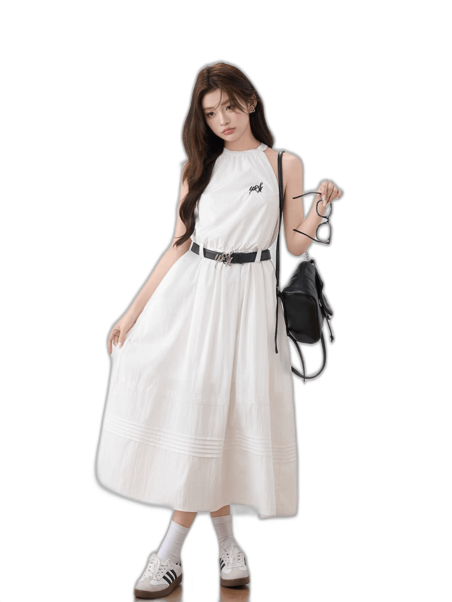 Westayone Commuting Style Halter Neck Sleeveless Suspender Skirt Women ...
