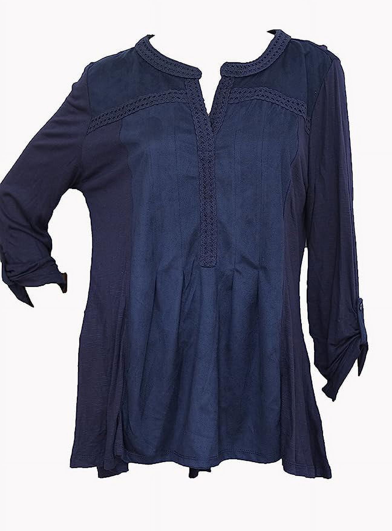 Premium Navy Blue Denim Tiered Tunic with V-Point Gathered Waist & Balloon Sleeves