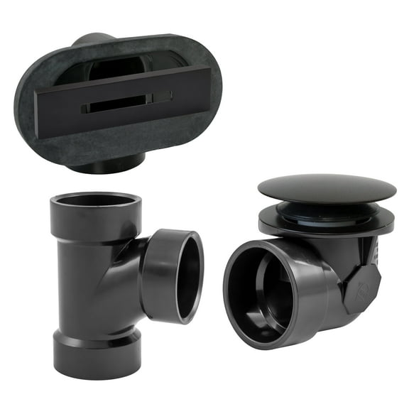 Westbrass 1-1/2" Coarse Thread Tip-Toe Bathtub Drain with Linear Overflow Cover, Sch. 40 ABS fittings, Matte Black