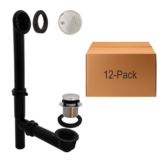 Westbrass 14" Black Polypropylene Tip-Toe Drain Bathtub Assembly with 2-Hole Overflow, Polished Nickel (12-Pack)