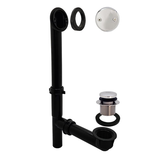 Westbrass 14" Black Polypropylene Tip-Toe Drain Bathtub Assembly with 2-Hole Overflow, Polished Chrome (12-Pack)