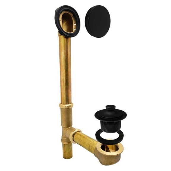 Westbrass 14" Brass Bath Waste & Overflow Assembly with Twist & Close Drain and Illusionary Cover, Matte Black