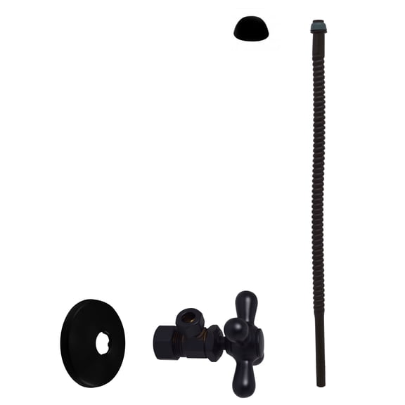 Westbrass 15" Bendable Corrugated Faucet and Toilet Supply Kit with Cross Handle Angle Stop, Matte Black