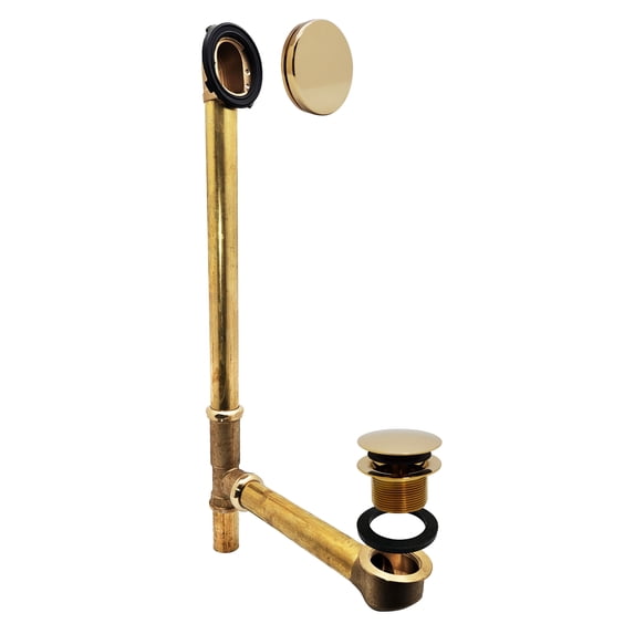Westbrass 17-Gauge Brass Tip-Toe Drain Bathtub Assembly with No-Hole Overflow Elbow, Polished Brass
