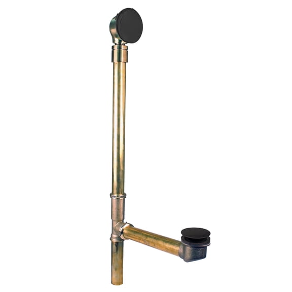 Westbrass 25" Bath Waste Assembly with Ball Joint, Tip-Toe Drain and No-Hole Overflow Cover, Matte Black