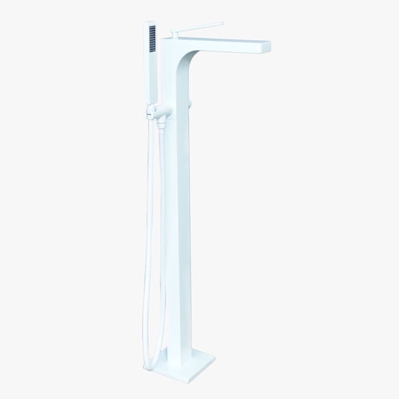 Westbrass 39" Floor Mount Ultra High Flow Tub Filler with Sleek Handheld Shower, Matte White