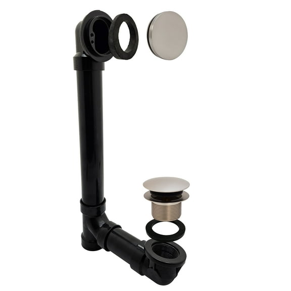 Westbrass Sch. 40 ABS Bathtub Drainage System with Tip-Toe Drain and No-Hole Elbow Cover, Satin Nickel