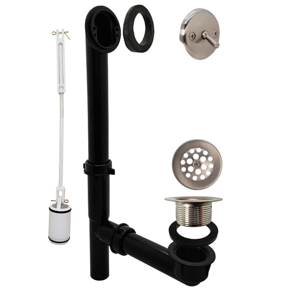 Westbrass 592144-20 14" Black Polypropylene Bathtub Drain Assembly with Trip Lever and Beehive Drain Cover, Stainless Steel