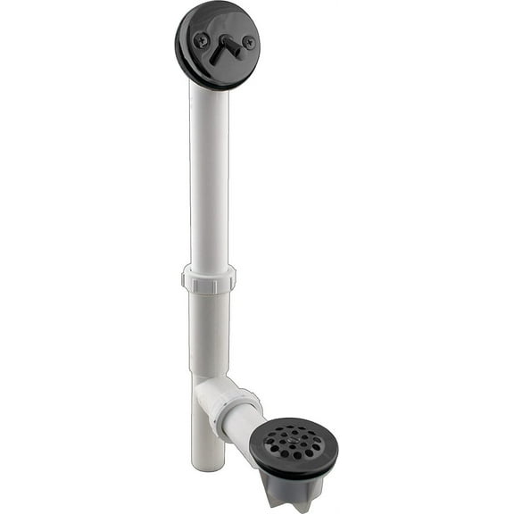 Westbrass 14" White Polypropylene Trip Lever Bathtub Assembly with Grid Drain, Matte Black