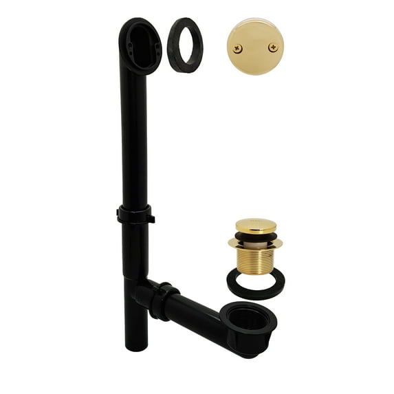 Westbrass 14" Black Polypropylene Tip-Toe Drain Bathtub Assembly with 2-Hole Overflow, Polished Brass