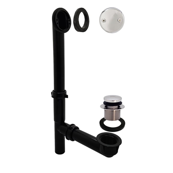 Westbrass 14" Black Polypropylene Tip-Toe Drain Bathtub Assembly with 2-Hole Overflow, Polished Chrome