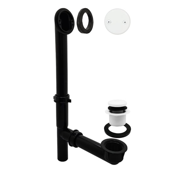 Westbrass 14" Black Polypropylene Tip-Toe Drain Bathtub Assembly with 2-Hole Overflow, Powder Coat Black