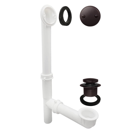 Westbrass 14" White Polypropylene Tip-Toe Drain Bathtub Assembly with 2-Hole Overflow, Oil Rubbed Bronze